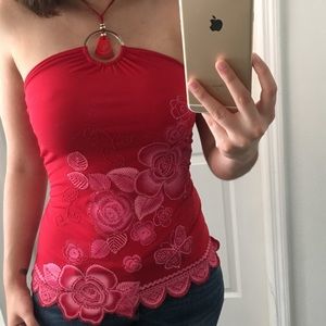 Red beaded halter top